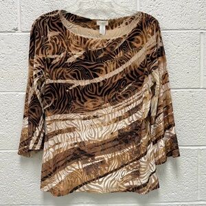 Chico’s Burnout Velvet Flare Bell Sleeve Top M Gold Brown 90s Y2K Fairy Witchy